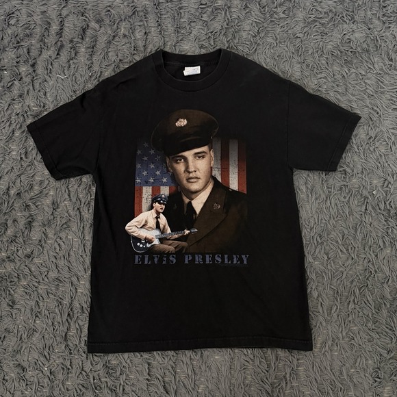 Alstyle Other - USA vintage 2002 Elvis Presley Young ARMY photos on Black T-Shirt AAA sz L